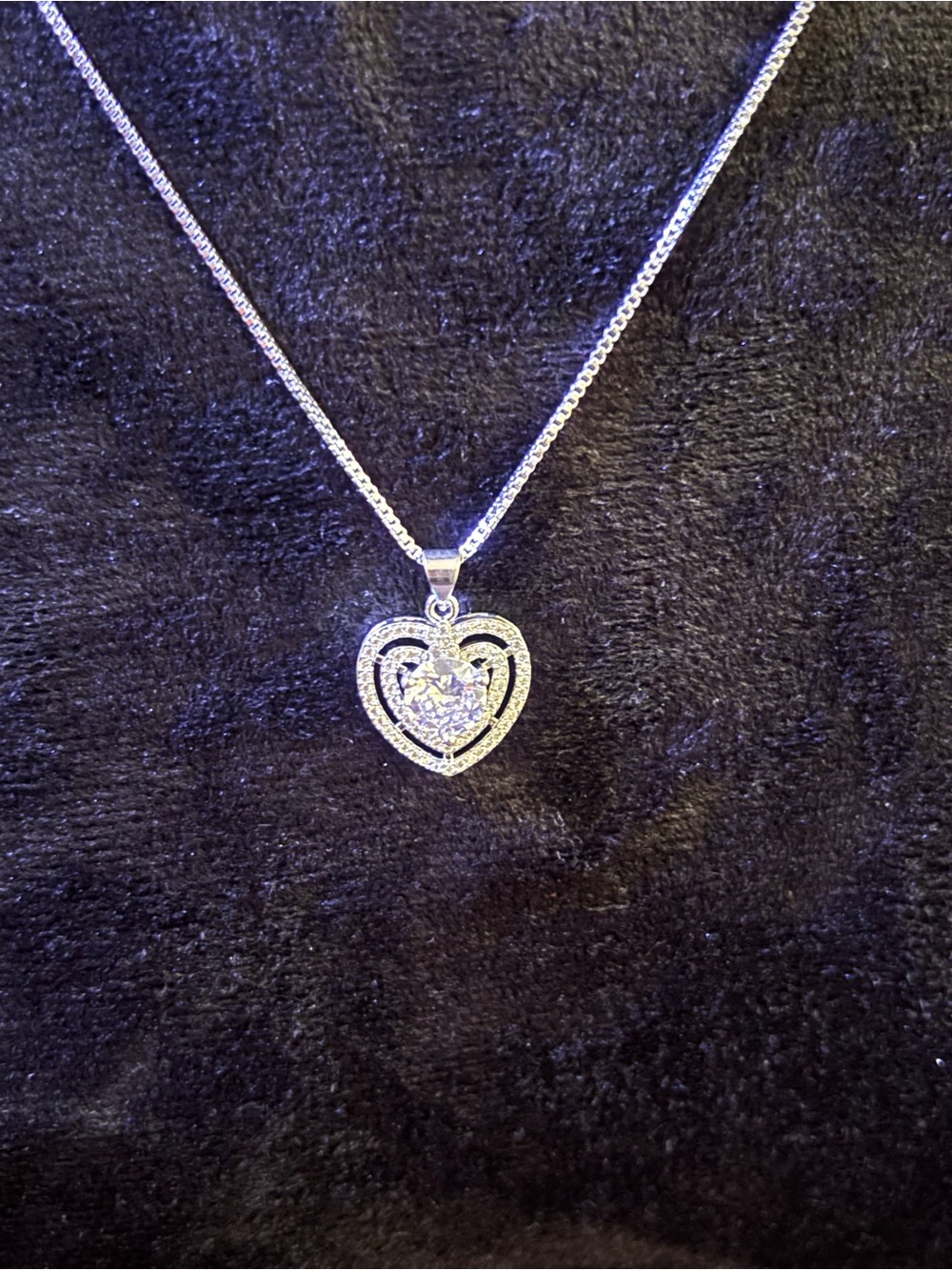 Silver Heart Pendant Necklace with Sparkling Center Stone